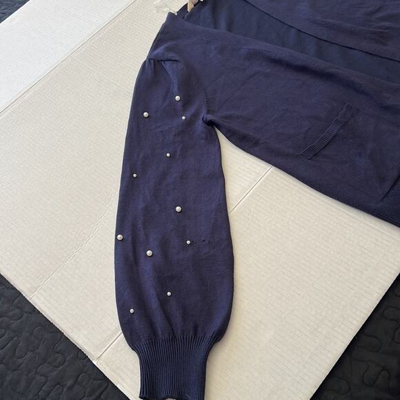 Chloe and Jasmine Pearl Cardigan Women’s Size M Navy Blue Sleeve Open Front READ - Picture 10 of 10